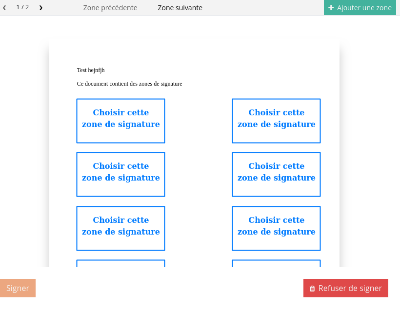 Document avec zones de signature
